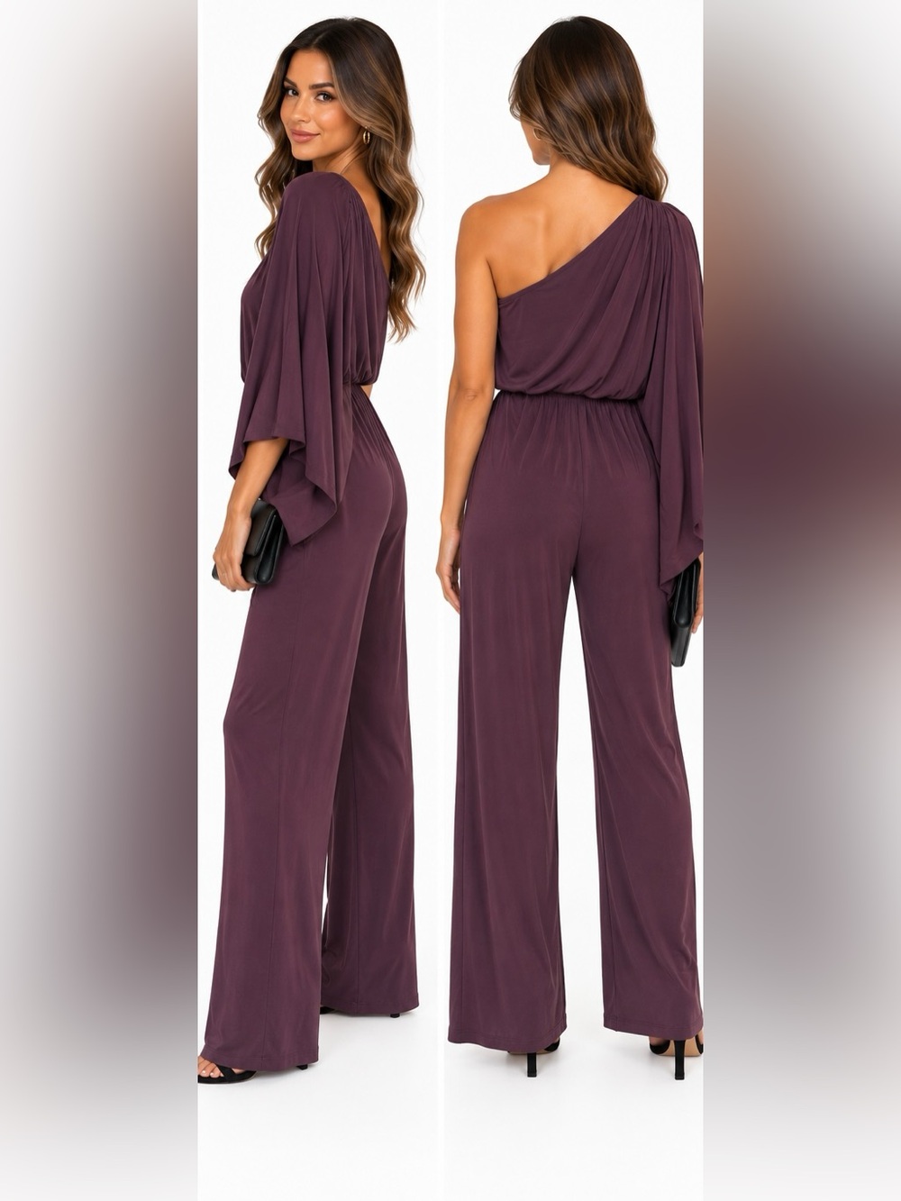 GUESS Plum Purple One Shoulder Wide Leg Jumpsuit Size S